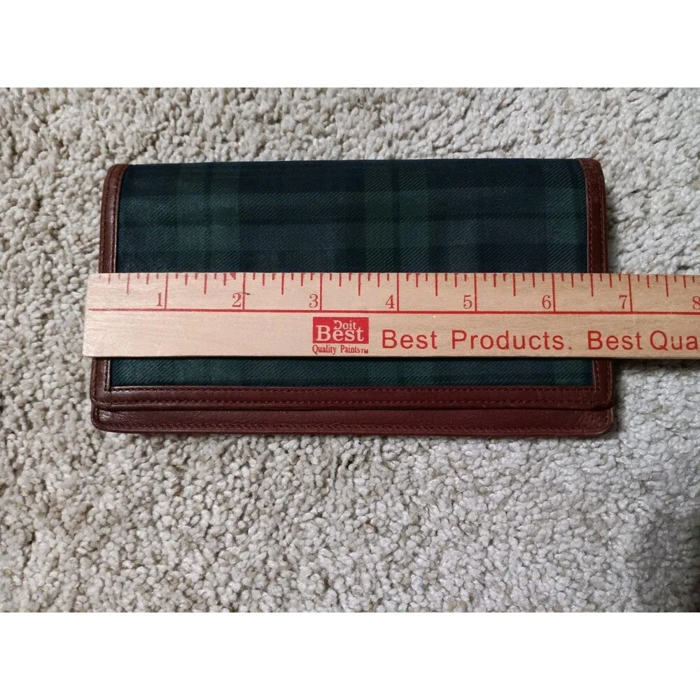 Vintage Polo By Ralph Lauren Tartan Plaid With Brown Leather Long Wallet GUC